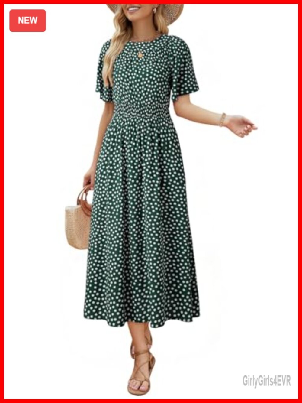 Dokotoo Women's Midi Maxi Dress Viscose Smocked A-Line Flutter Sleeve Casual